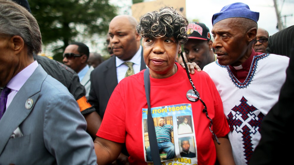 Gwen Carr, mother of Eric Garner, marches during a rally against police violence on Aug. 23, 2014 in the Staten Island borough of New York, N.Y. (Photo by Yana Paskova/Getty)