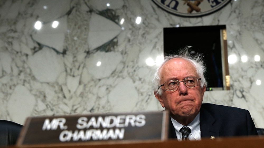 Bernie Sanders (I-VT) awaits the start of a hearing by the Senate Veteransà Affairs Committee September 9, 2014 in Washington, DC.