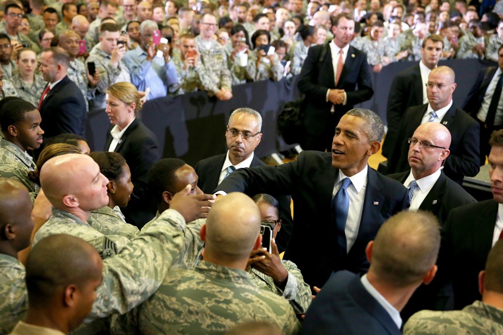 U.S. President Barack Obama greets soldiers during a visit to the U.S. Central Command at the MacDill Air Force Base on Sept. 17, 2014 in Tampa, Fla. (Photo by Joe Raedle/Getty)