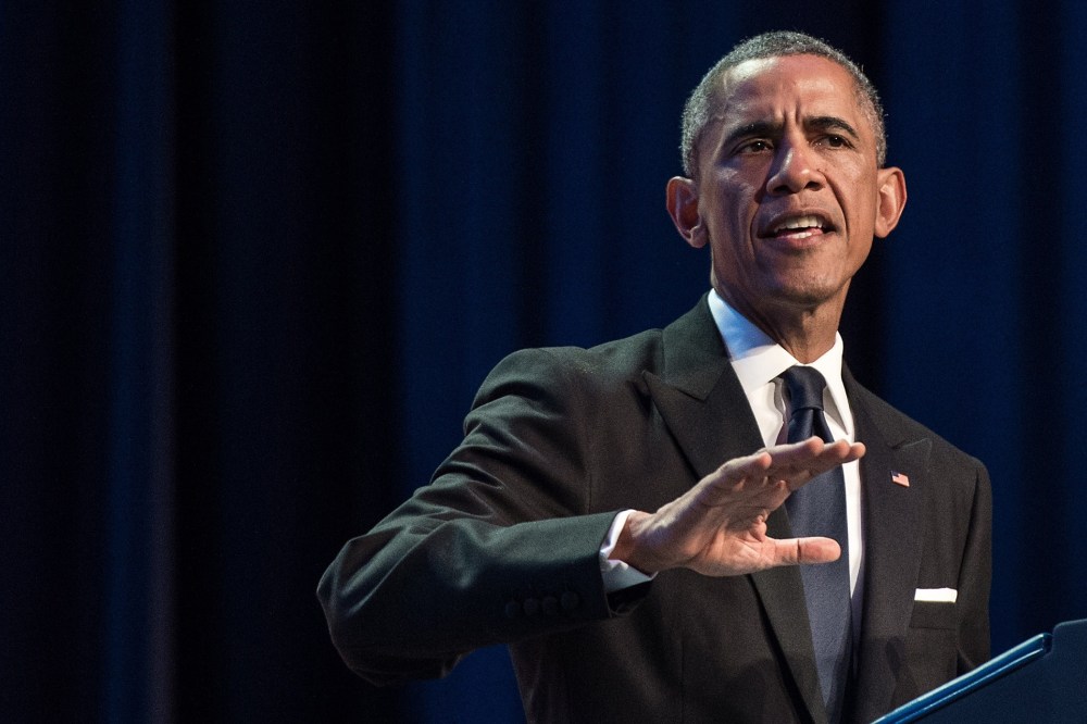 US President Barack Obama speaks at the Congressional Black Caucus Foundations 44th Annual Legislative Conference Phoenix Awards Dinner in Washington on Sept. 27, 2014. (Nicholas Kamm/AFP/Getty)