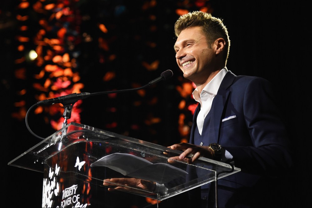 TV Personality Ryan Seacrest speaks onstage at an event on Oct. 10, 2014 in Los Angeles, Calif. (Photo by Jason Merritt/Getty for Variety)