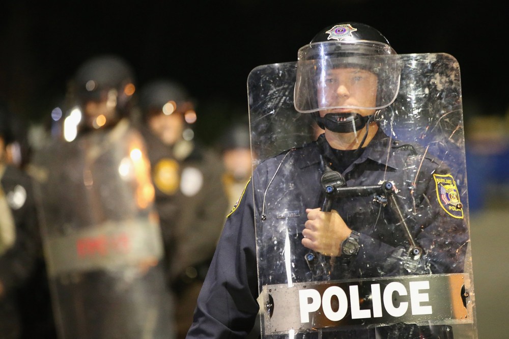 Police face off with demonstrators on Oct. 22, 2014 in Ferguson, Mo. (Scott Olson/Getty)