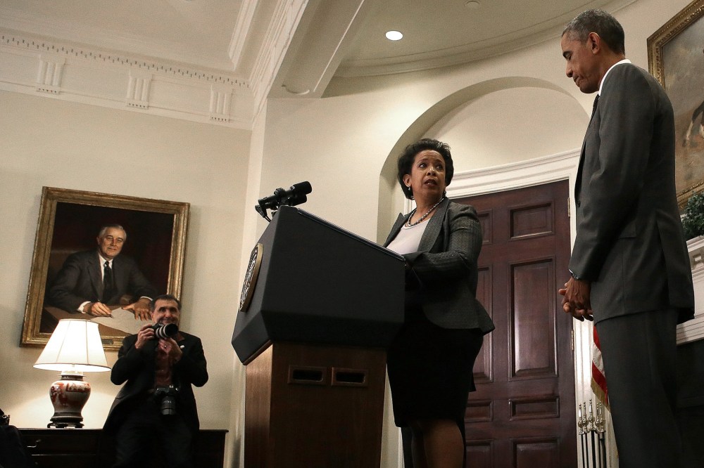 Attorney General nominee Loretta Lynch speaks after U.S. President Barack Obama introduced her as his nominee to replace Eric Holder during a ceremony in the Roosevelt Room of the White House on Nov. 8, 2014. (Win McNamee/Getty)