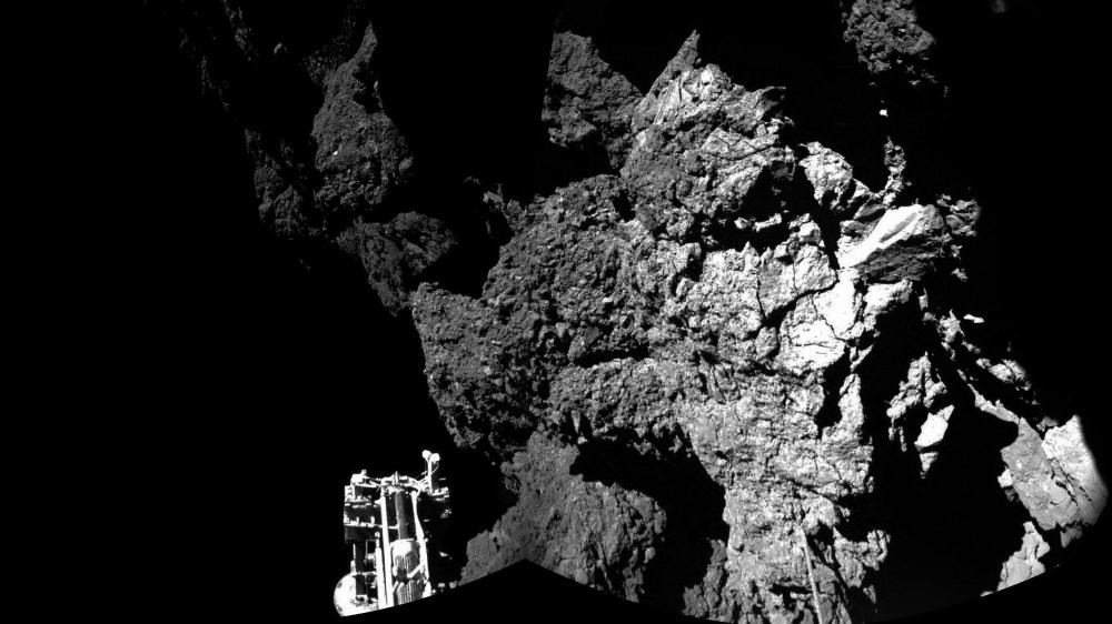 This November 13, 2014 handout photo provided by the European Space Agency (ESA) shows the surface of the 67P/Churyumov-Gerasimenko comet as seen from the Philae lander.