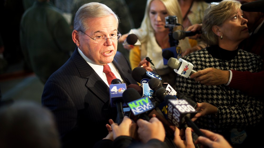 U.S. Sen. Senator Robert Menendez addresses the media on Dec. 15, 2014 at Joint Base McGuire-Dix-Lakehurst, New Jersey. (Photo by Mark Makela/Getty)