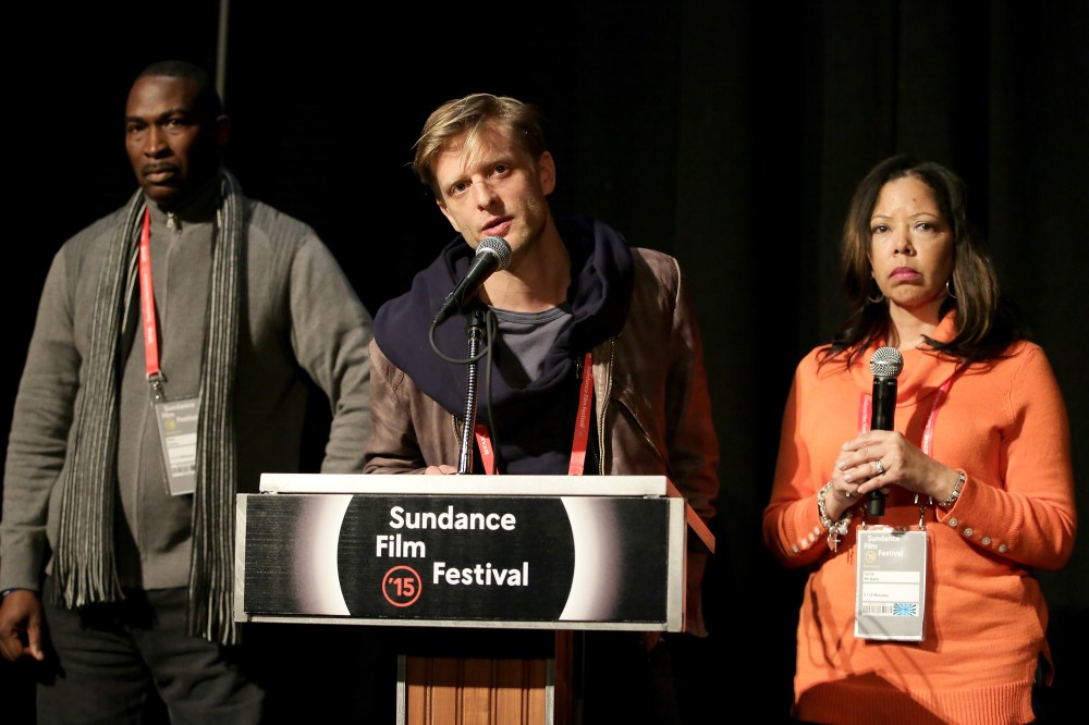 Jordan Davis' parents, Lucia McBath and Ron Davis, and director Marc Silver speak at the "3 1/2 Minutes" premiere during the 2015 Sundance Film Festival on Jan. 24, 2015 in Park City, Utah. (Photo by Chelsea Lauren/Getty)
