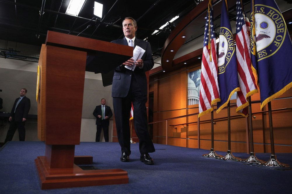 Speaker of the House John Boehner (R-OH) arrives for his weekly news conference at the U.S. Capitol on Feb. 5, 2015 in Washington, D.C. (Photo by Chip Somodevilla/Getty)