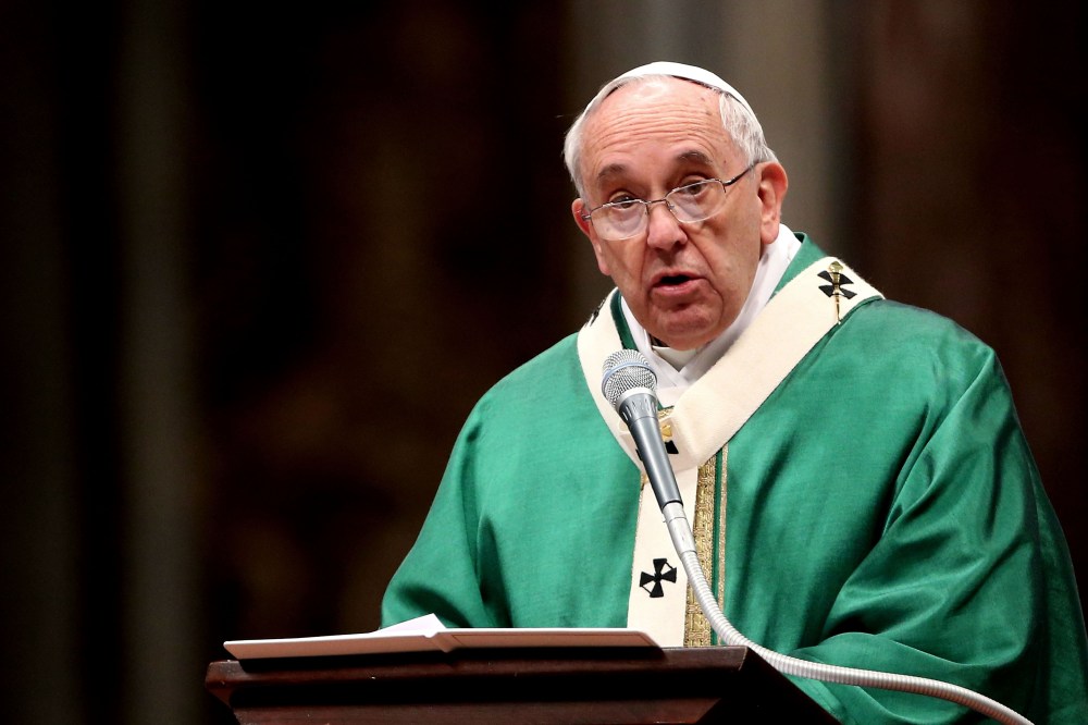 Pope Francis holds his homily during a Mass with newly appointed cardinals at St. Peter's Basilica on Feb. 15, 2015 in Vatican City, Vatican. (Photo by Franco Origlia/Getty)