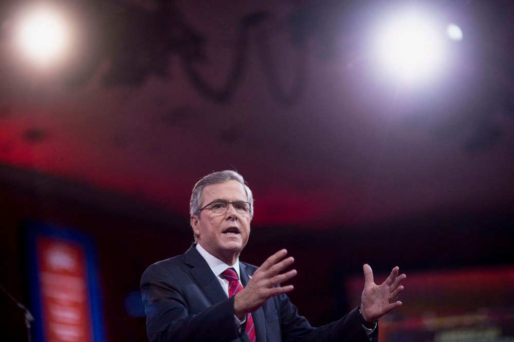 Jeb Bush speaks at the Conservative Political Action Conference (CPAC) in National Harbor, Md., on Feb. 27, 2015. (Photo by Andrew Harrer/Bloomberg/Getty)