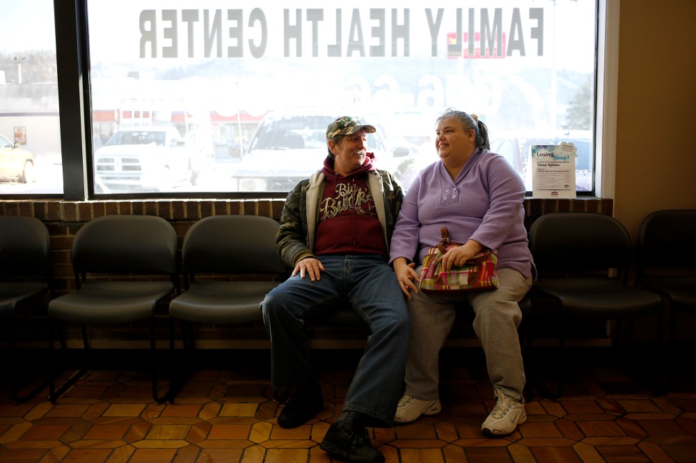 Doug and Mary Blair wait for an appointment at Breathitt County Family Health Center in Jackson, Ky, Jan. 21, 2014.