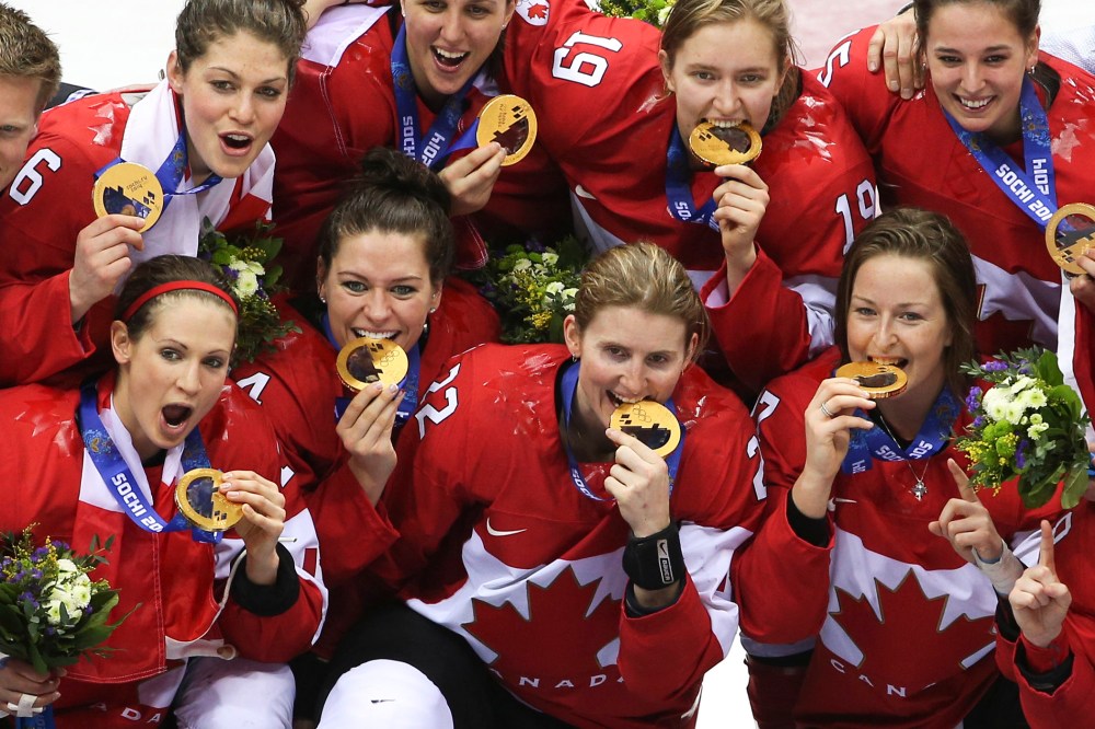 Canadian women beat the USA 3-1 in overtime in the women's hockey final at the Bolshoy arena.