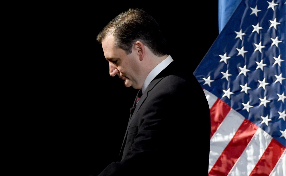 Republican presidential candidate Ted Cruz leaves the stage after speaking during the Republican Jewish Coalition spring leadership meeting at The Venetian Las Vegas on April 25, 2015 in Las Vegas, Nev. (Photo by Ethan Miller/Getty)