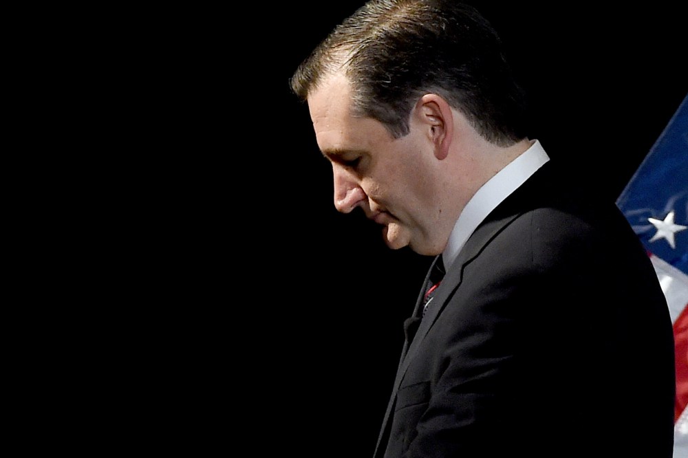 Republican presidential candidate Ted Cruz leaves the stage after speaking during the Republican Jewish Coalition spring leadership meeting at The Venetian Las Vegas on April 25, 2015 in Las Vegas, Nev.