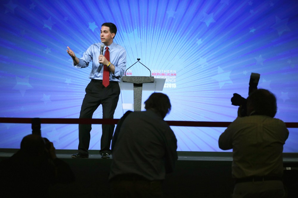 Republican presidential hopeful Wisconsin Governor Scott Walker speaks during the 2015 Southern Republican Leadership Conference on May 21, 2015 in Oklahoma City, Okla. (Photo by Alex Wong/Getty)