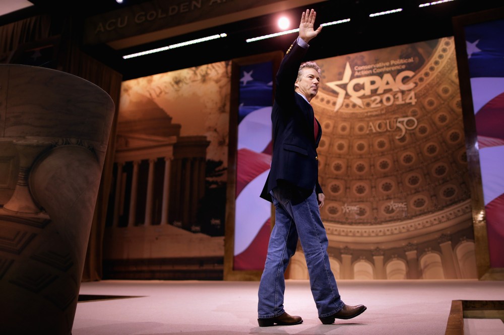 Sen. Rand Paul (R-Ky.) walks off the stage after addressing the Conservative Political Action Conference, March 7, 2014 in National Harbor, Md.
