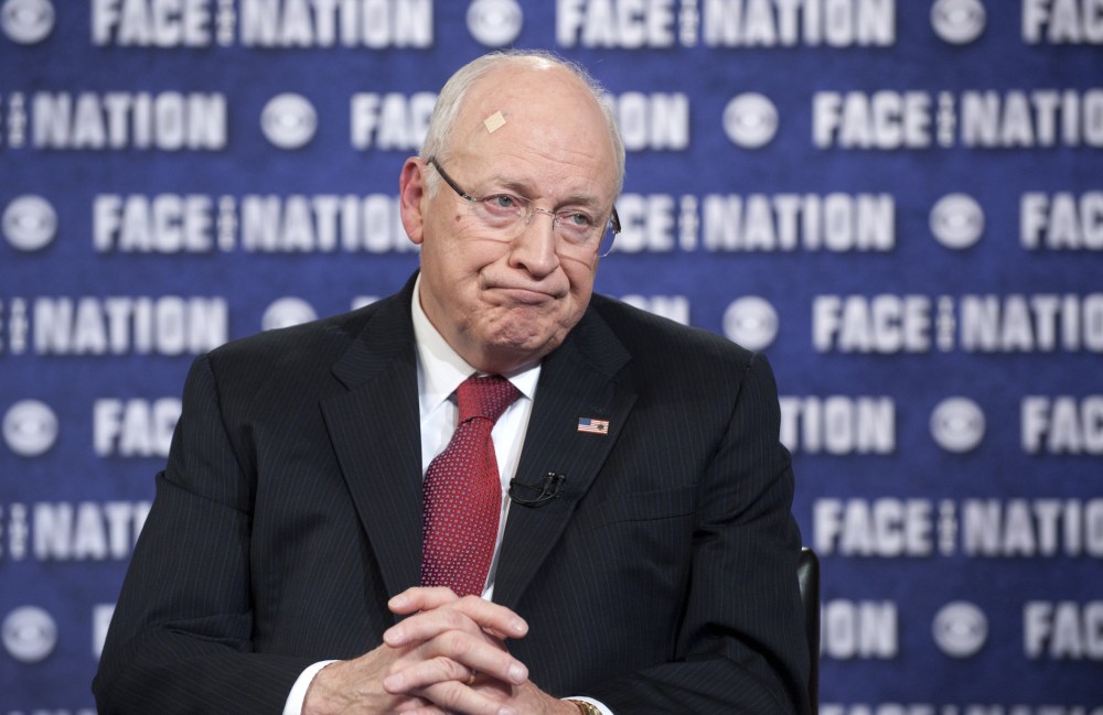 In this handout from CBS News, former U.S. Vice President Dick Cheney talks during "Face the Nation" March 9, 2014 in Washington, D.C.