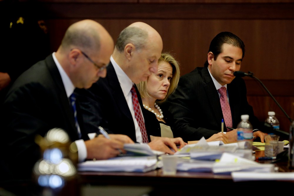 New Jersey Gov. Chris Christie's former Deputy Chief of Staff Bridget Anne Kelly sits with her attorneys in court while waiting for a hearing on March 11, 2014 in Trenton, NJ. (Photo by Mel Evans/Pool/Getty)