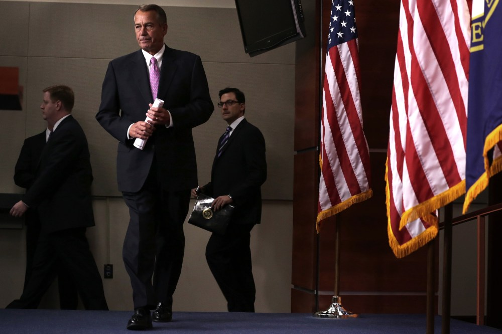 John Boehner Holds Media Briefing At The Capitol