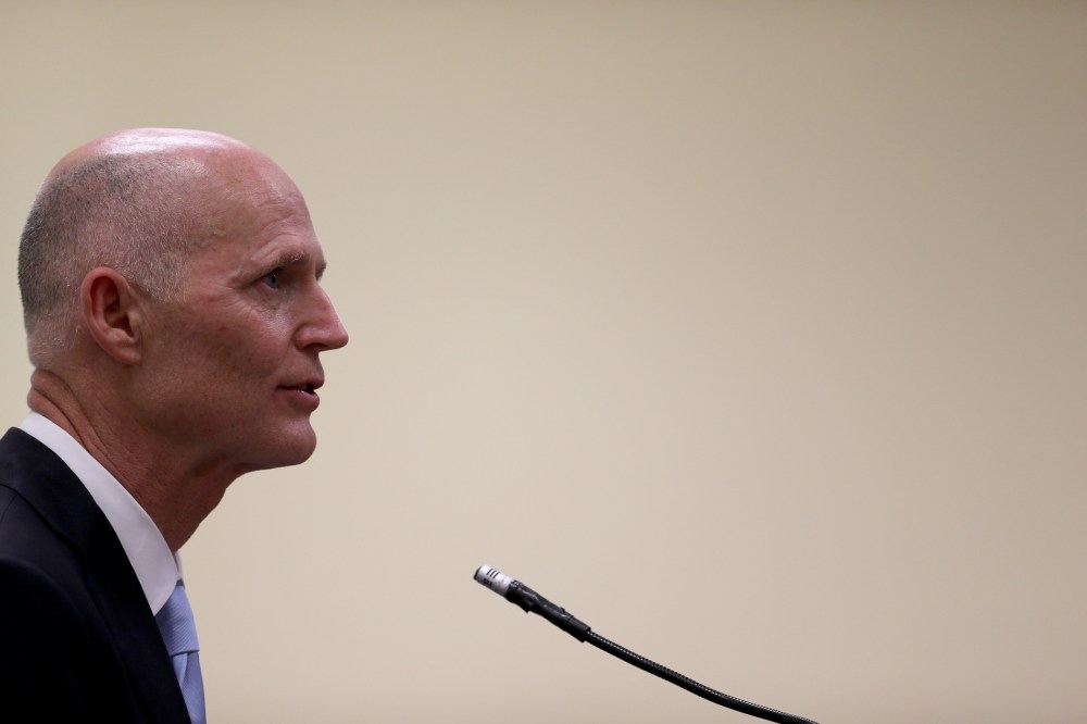 Florida Governor Rick Scott speaks as he attends the ribbon cutting for the opening of a I-595 Express Project on March 28, 2014 in Davie, Florida.