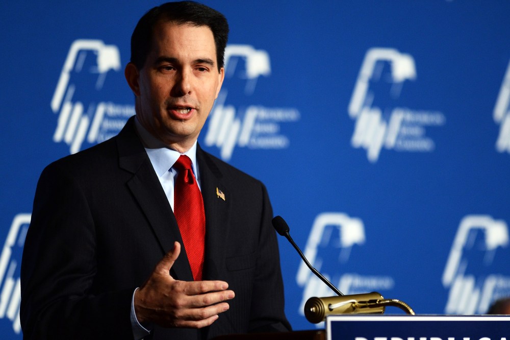 Wisconsin Gov. Scott Walker speaks during the Republican Jewish Coalition spring leadership meeting, March 29, 2014 in Las Vegas, Nevada.