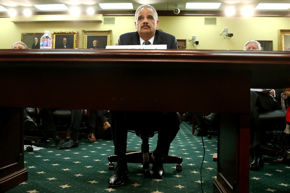Attorney General Eric Holder listens to questions during a House Appropriations Committee hearing on Capitol Hill, on April 4, 2014 in Washington, DC.