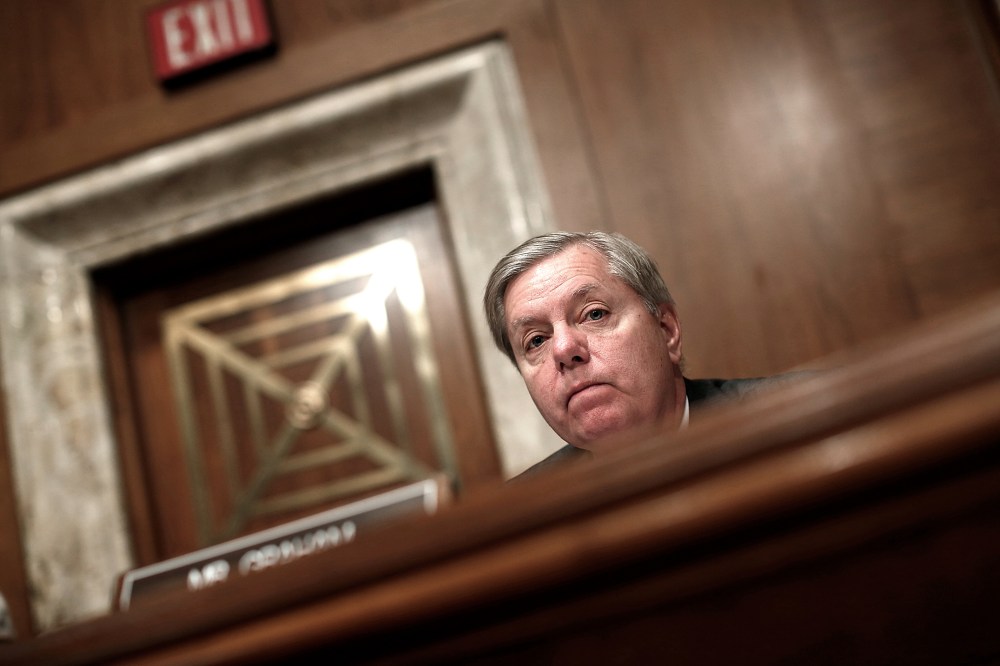 Sen. Lindsey Graham (R-SC) listens at a hearing in Washington, DC. on April 8, 2014.