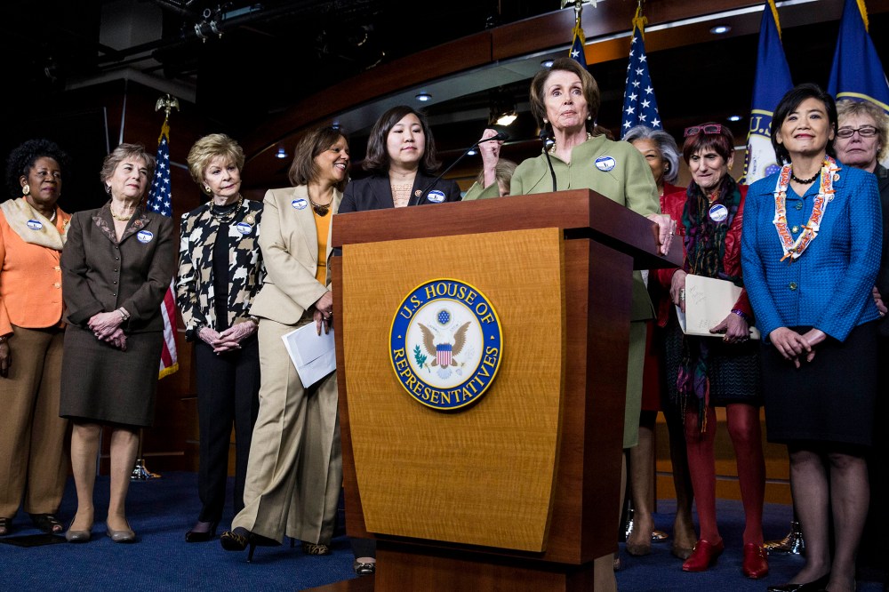 House Minority Leader Nancy Pelosi (D-CA) speaks during a news conference to mark Equal Pay Day, on Capitol Hill, April 8, 2014.