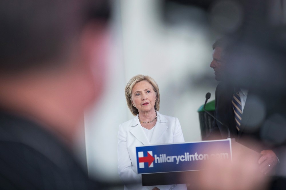 Democratic presidential candidate and former U.S. Secretary of State Hillary Clinton speaks to guests gathered for a campaign event on the campus of Des Moines Area Community College on Aug. 26, 2015 in Ankeny, Iowa. (Photo by Scott Olson/Getty)