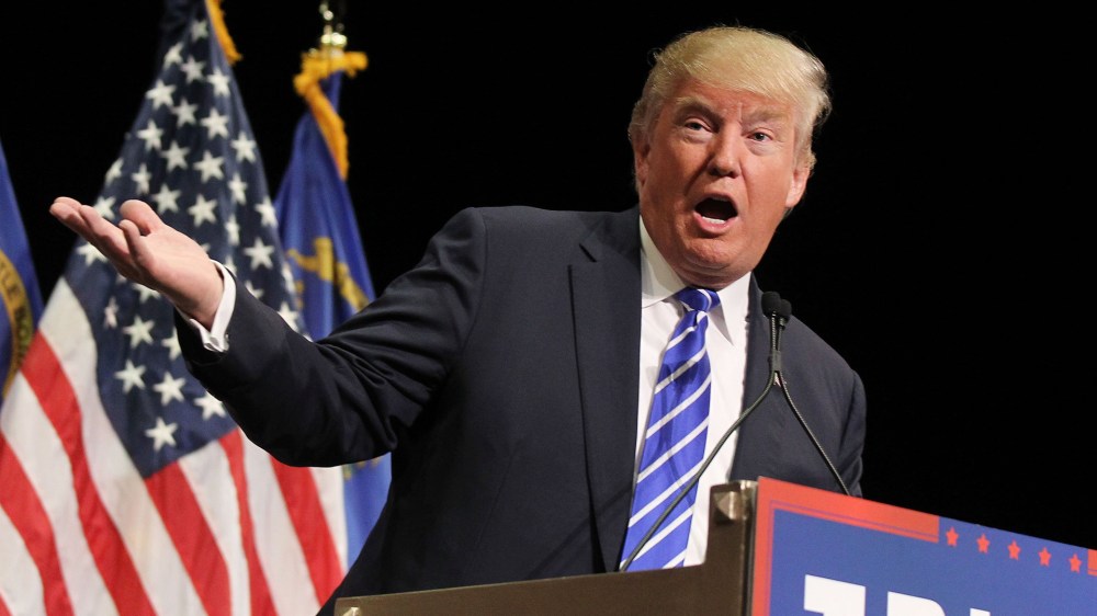 Republican presidential candidate Donald Trump speaks during a campaign rally at the Treasure Island Hotel & Casino on October 8, 2015 in Las Vegas, Nev. (Photo by Isaac Brekken/Getty)