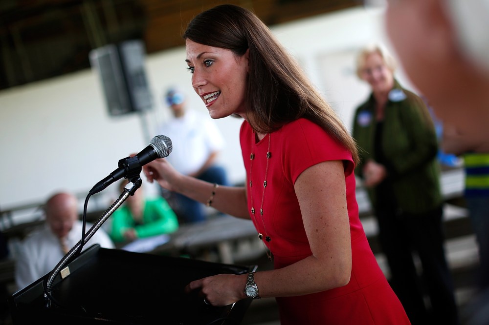 Senate candidate and Kentucky Secretary of State Alison Lundergan Grimes (D-KY) speaks while campaigning in advance of the state's Democratic primary May 19, 2014 in Frankfort, Ky.