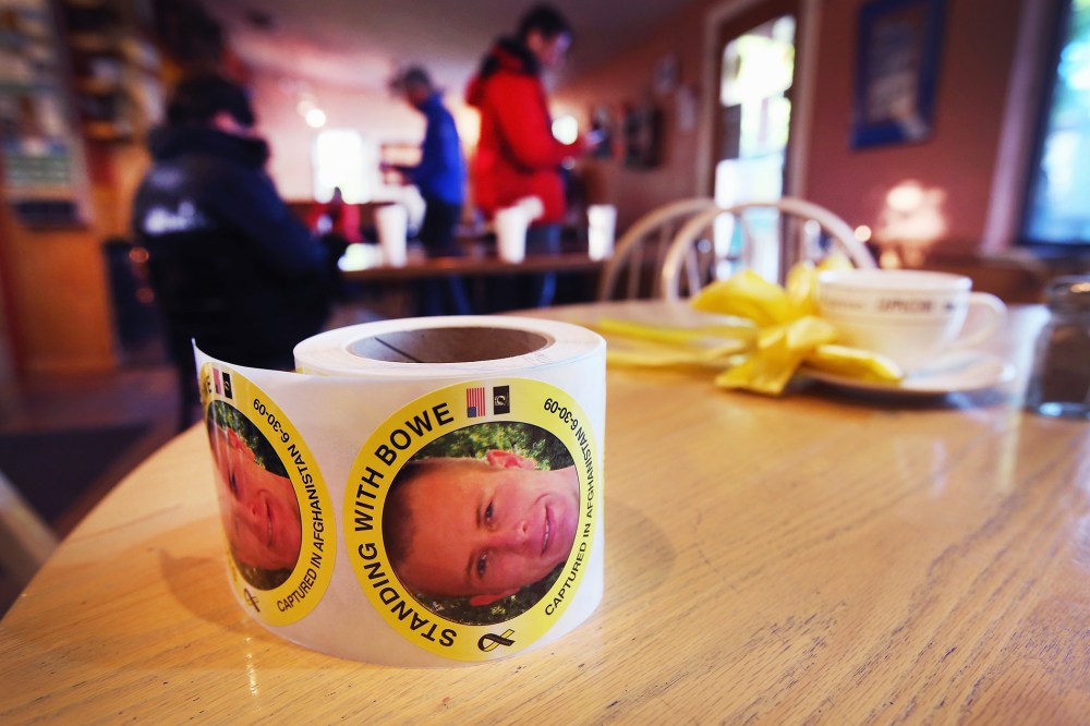 A roll of stickers showing support for Sgt. Bowe Bergdahl sit on a table inside of Zaney's coffee shop, June 2, 2014 in Hailey, Idaho.