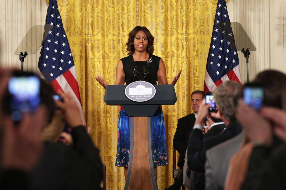 U.S. first lady Michelle Obama announces the creation of the Mayors Challenge to End Veterans Homelessness, June 4, 2014 in Washington, DC.