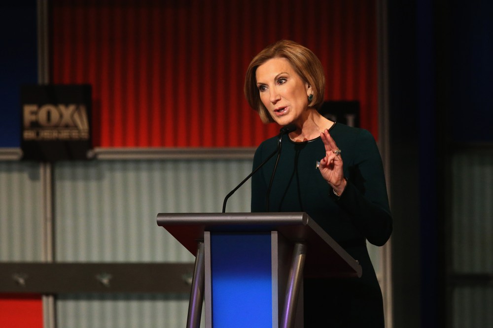 Republican presidential candidate Carly Fiorina speaks during the Republican Presidential Debate on Nov. 10, 2015 in Milwaukee, Wis. (Photo by Scott Olson/Getty)