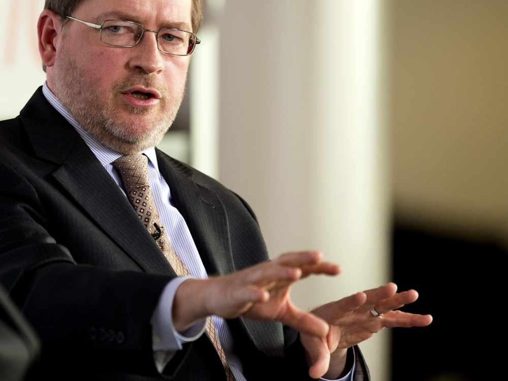 Americans for Tax Reform President Grover Norquist talks during the Politico Playbook Breakfast at the Newseum in Washington, DC, November 28, 2012. (Photo by Jim Watson/AFP/Getty Images)