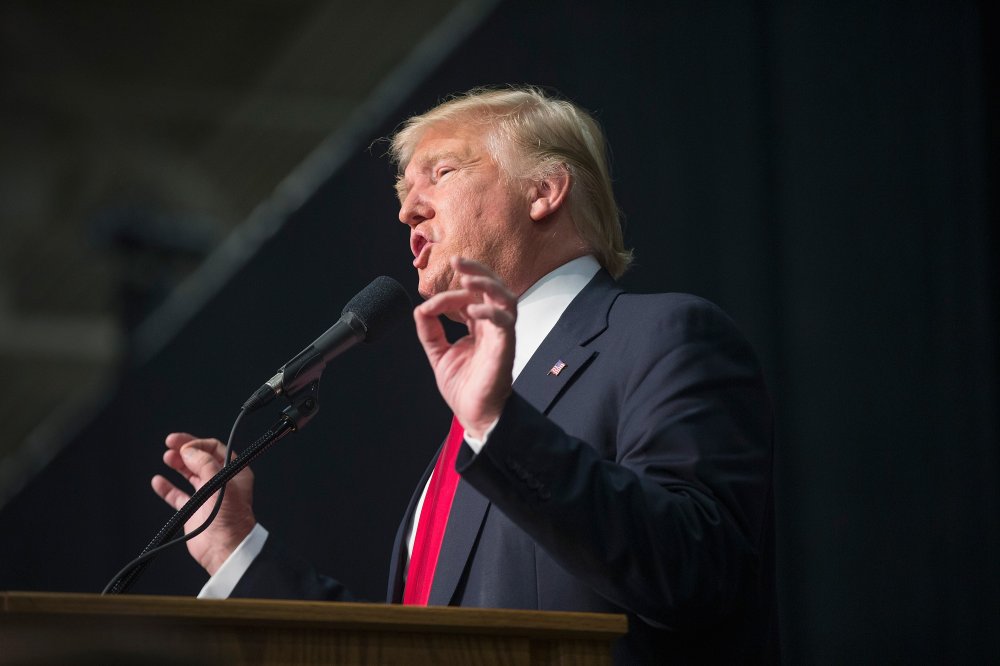 Republican presidential candidate Donald Trump speaks to guests and supporters during a rally at the Indiana State Fairgrounds on April 20, 2016 in Indianapolis, Ind. (Photo by Scott Olson/Getty)