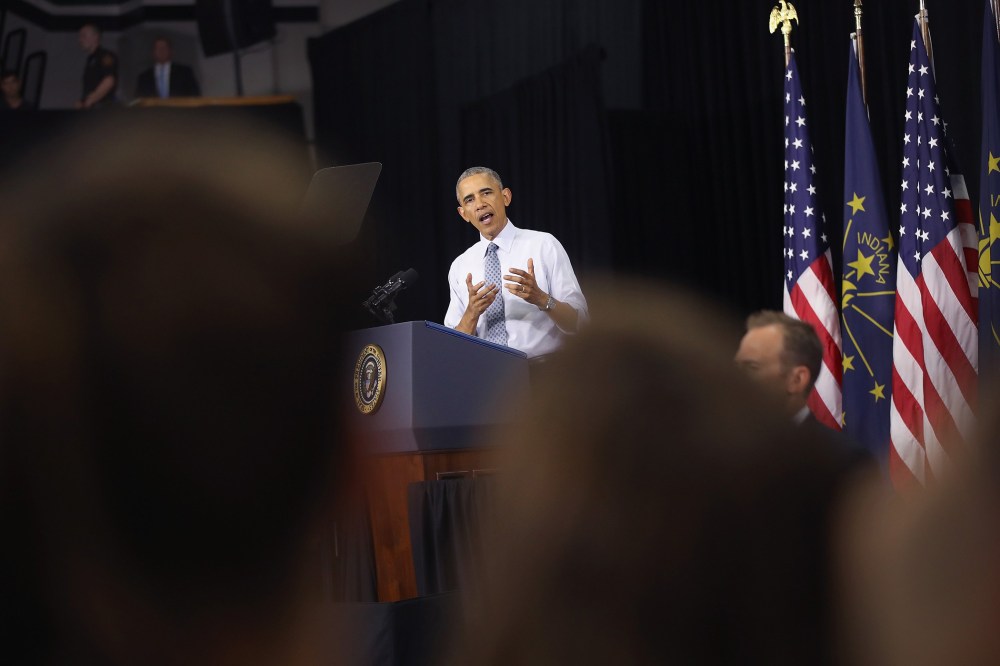 President Barack Obama speaks on June 1, 2016 in Elkhart, Ind. (Photo by Scott Olson/Getty)