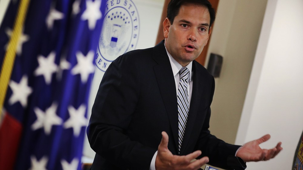 Sen. Marco Rubio (R-FL) speaks to the media on June 3, 2016 in Doral, Fla. (Photo by Joe Raedle/Getty)