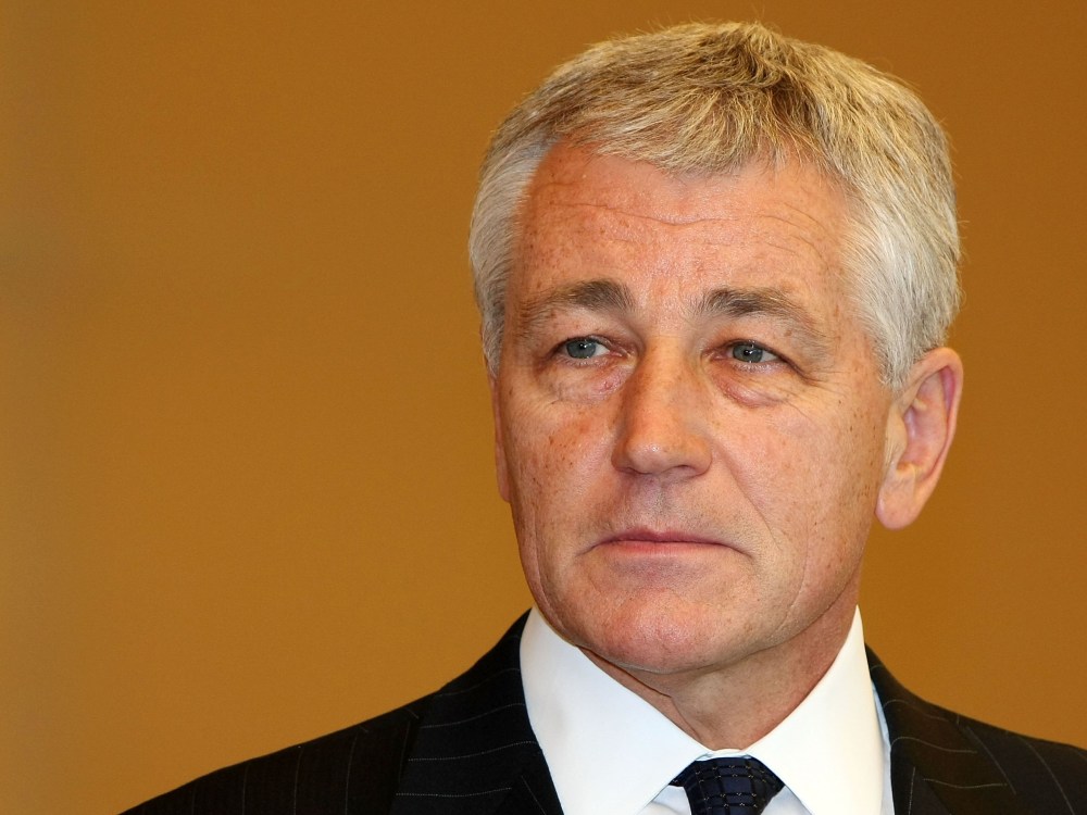 File Photo:  Senior US Senator Chuck Hagel waits for Japanese Prime Minister Taro Aso at the premier's official residence on October 16, 2008 in Tokyo, Japan. (Photo by Junko Kimura/Getty Images/File)