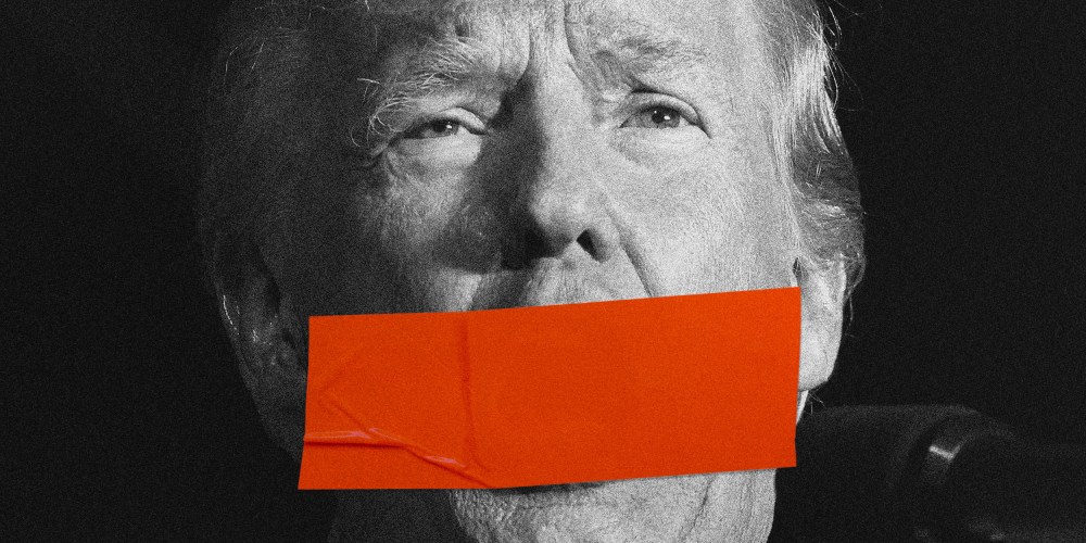 Donald Trump with red tape over his face