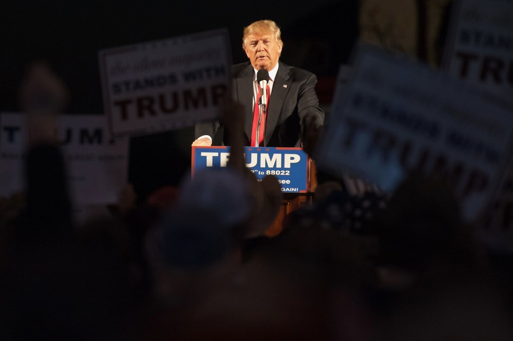 Republican presidential candidate Donald Trump addresses a rally at Millington Regional Jetport on Feb. 27, 2016 in Millington, Tenn. (Photo by Michael B. Thomas/AFP/Getty)