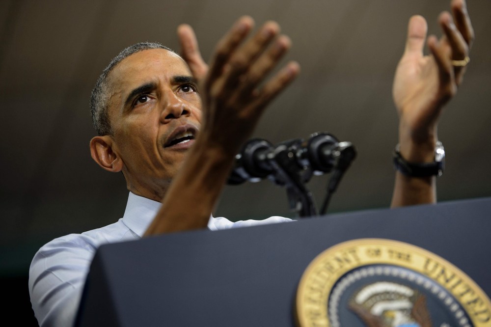 President Barack Obama delivers remarks on the economy at Concord Community High School, June 1, 2016 in Elkhart, Ind. (Photo by Brendan Smialowski/AFP/Getty)