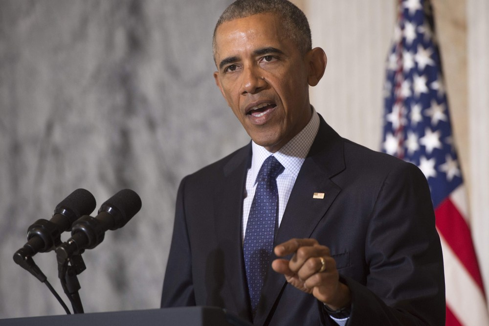 President Barack Obama speaks following a National Security Council meeting on the Islamic State at the Department of Treasury in Washington, DC on June 14, 2016. (Photo by Saul Loeb/AFP/Getty)