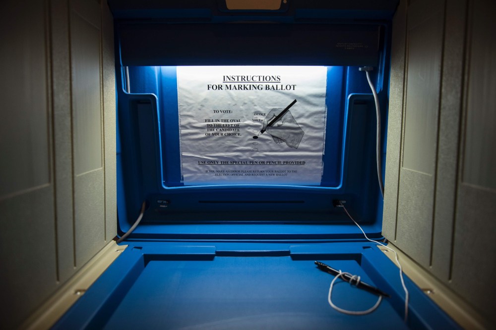 A voting booth at the Early Vote Center, Oct. 5, 2016, in northeast Minneapolis, Minn. (Photo by Stephen Maturen/AFP/Getty)
