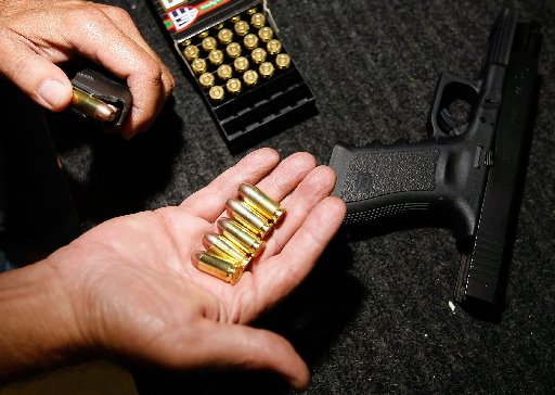 40mm pistol on the table at the Pembroke Gun & Range shop on April 9, 2009 in Pembroke Park, Fla.