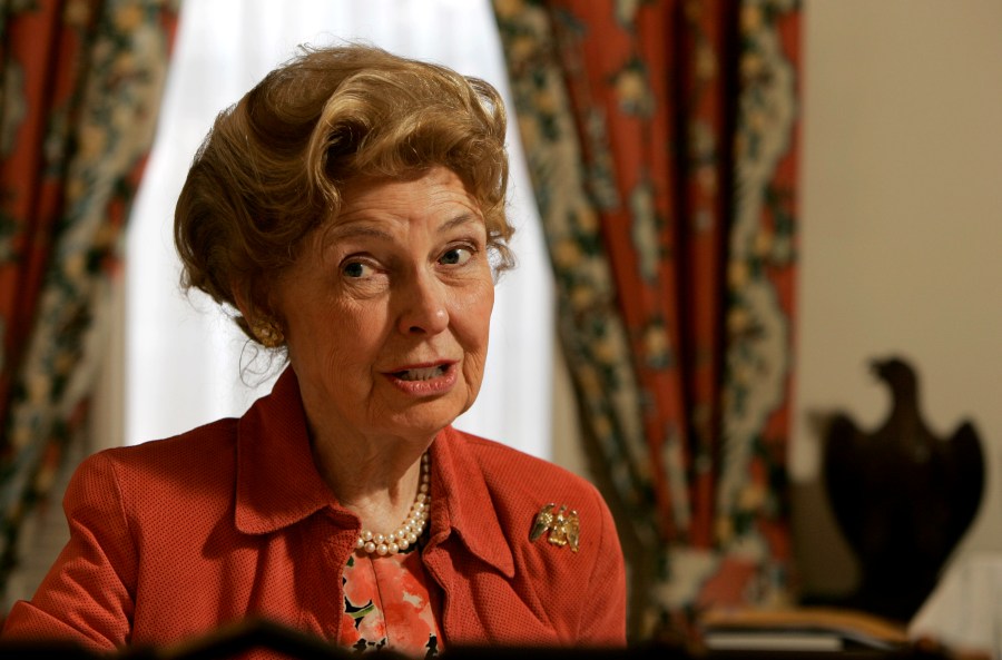 Phyllis Schlafly speaks during an interview in her office Wednesday, March 7, 2007 in Clayton, Mo.