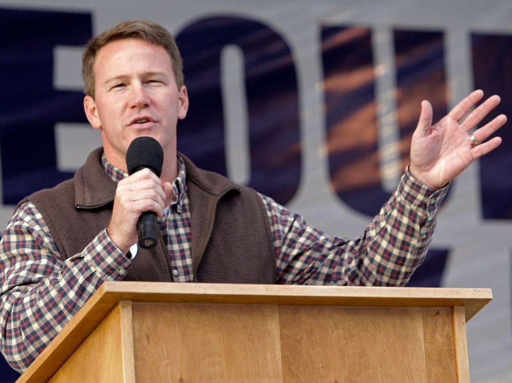 File Photo: Republican candidate for Ohio Secretary of State Jon Husted speaks during a rally at the Muskingum County Fairgrounds Saturday, Oct. 30, 2010, in Zanesville, Ohio. (Photo by Jay LaPrete/AP Images, File)