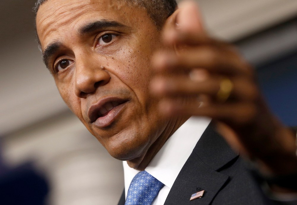 President Barack Obama answers questions during his new conference in the Brady Press Briefing Room of the White House in Washington, Tuesday, April 30, 2013. (Photo by: Charles Dharapak/AP Photo)