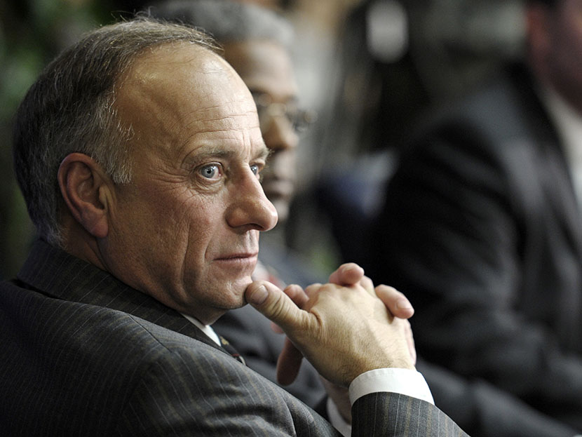 Rep. Steve King, R-Iowa, listens at the National Press Club in Washington on Feb. 8, 2011. (Photo by Cliff Owen/AP)