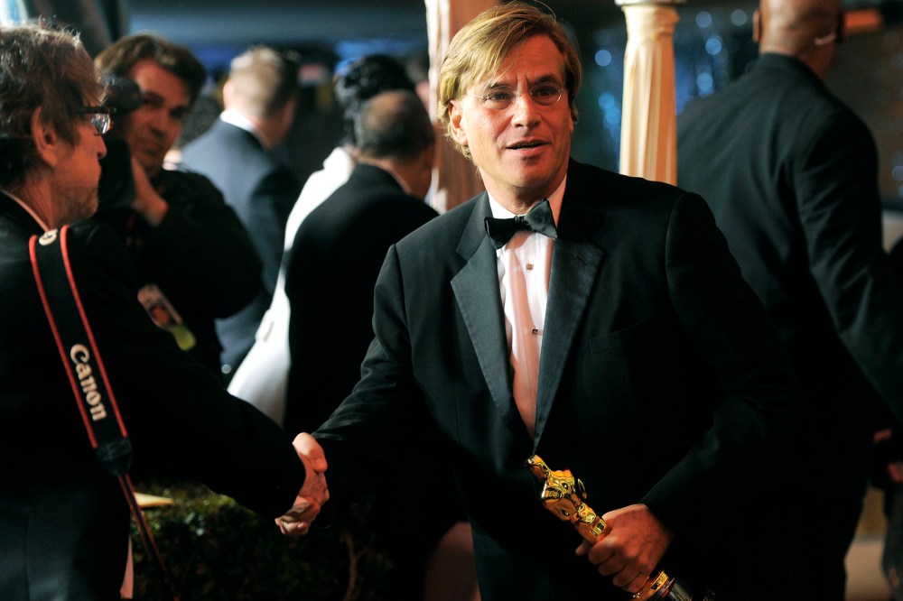 Writer Aaron Sorkin is seen with his academy award for "The Social Network" following the 83rd Academy Awards on Feb. 27, 2011, in Los Angeles, Calif. (Photo by Chris Pizzello/AP)