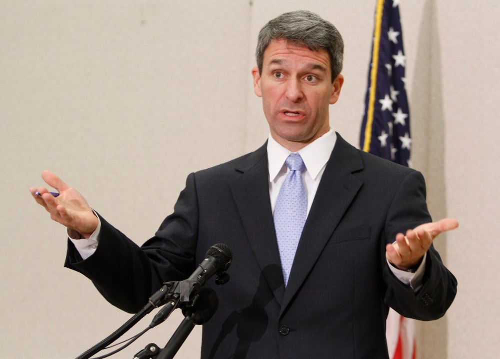 Virginia Attorney General Ken Cuccinelli gestures during a press conference in Richmond on May 10, 2011.  (File photo by Steve Helber/AP)